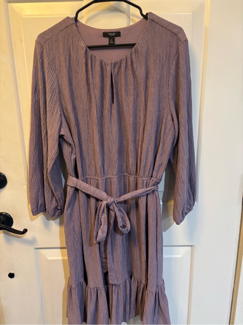 Simply Vera Vera Wang Mauve Textured Tie-Waist Long Sleeve Midi Dress